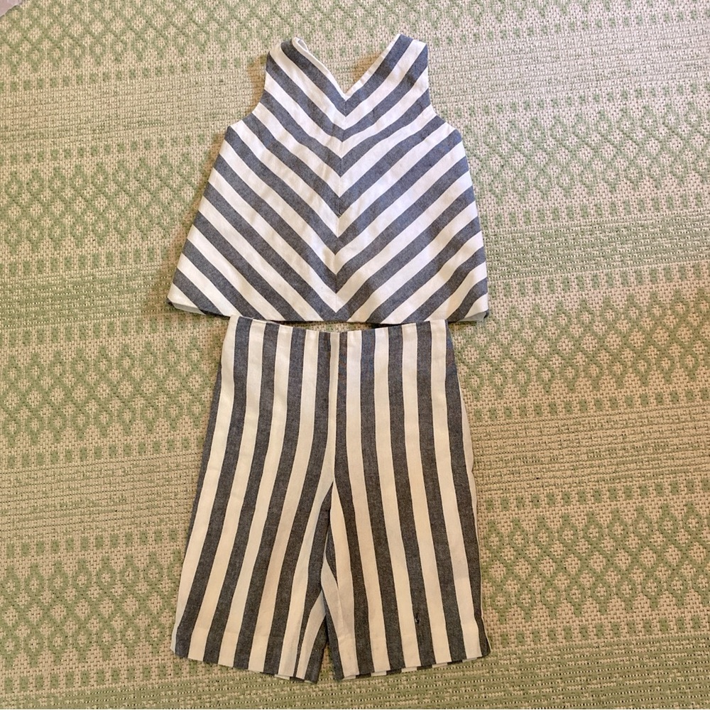 EUC Helena two-piece outfit, blue, and white striped